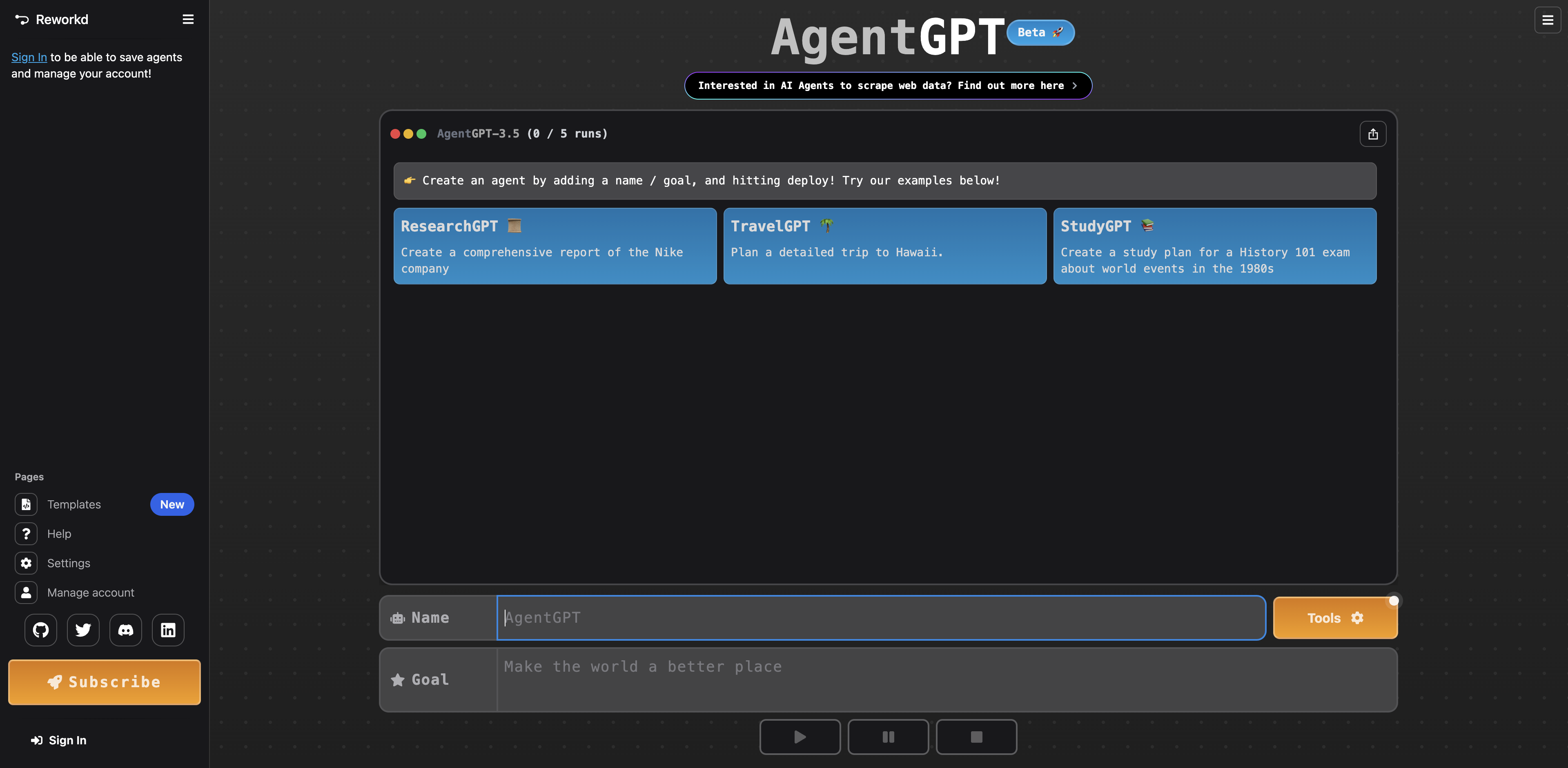 AgentGPT by Reworkd AI