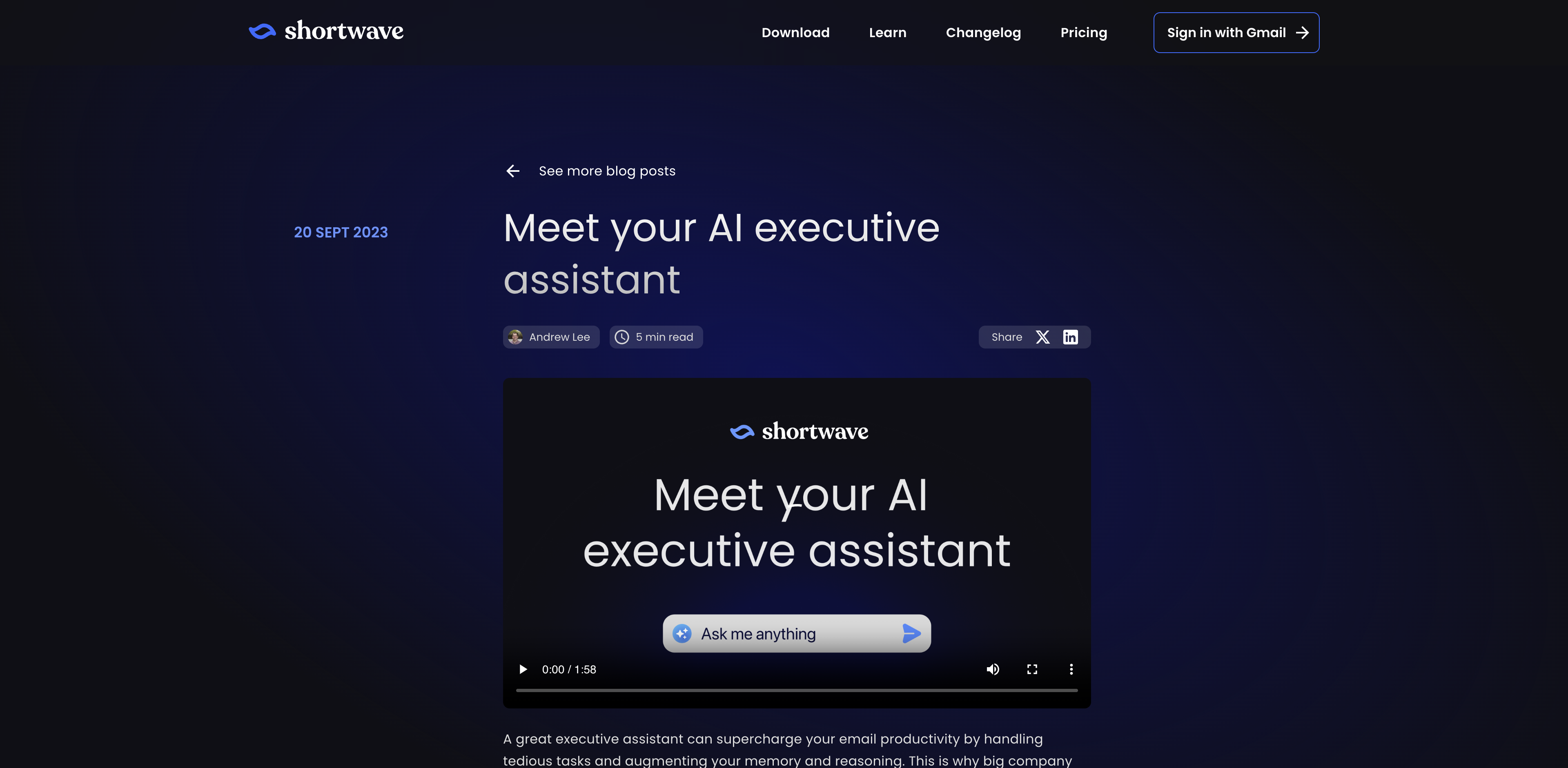 Shortwave AI Email Executive Assistant